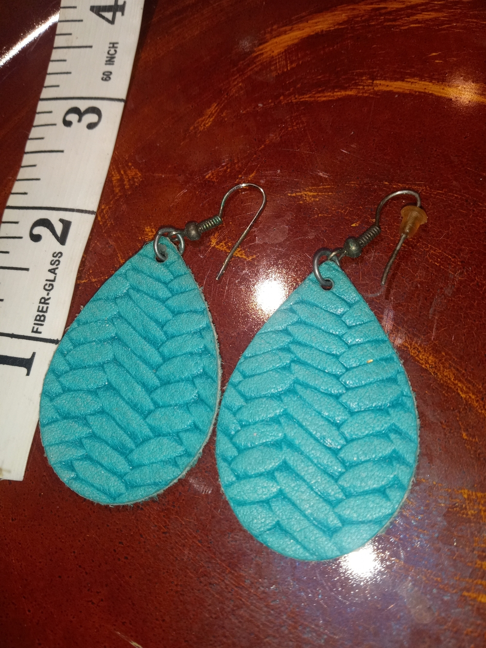 Turquoise Braided Teardrop Leather Earrings - Women Jewelry